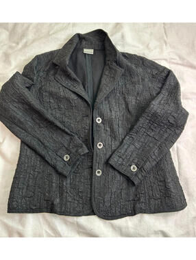 Chico's Black Shimmer Crinkle Blazer Metallic Sparkle Button Front Jacket L